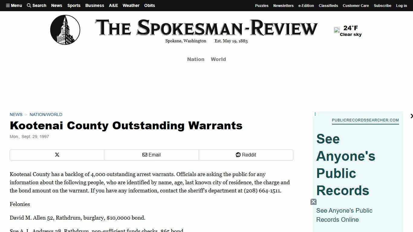 Kootenai County Outstanding Warrants